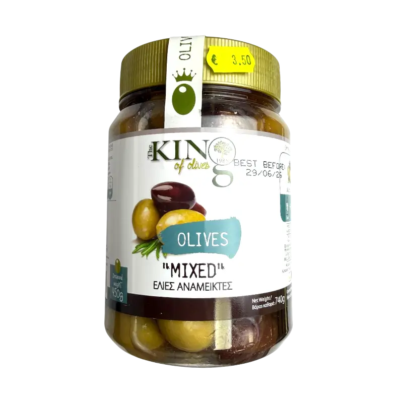 King of Olives Mixed Olives – Green & Black Olives in Brine (740 g)