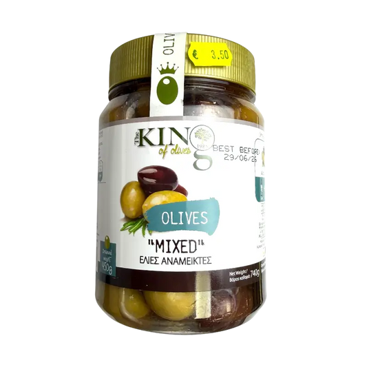 King of Olives Mixed Olives – Green & Black Olives in Brine (740 g)