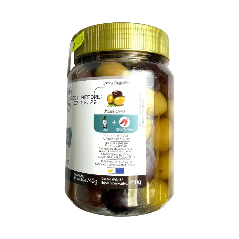 King of Olives Mixed Olives – Green & Black Olives in Brine (740 g)