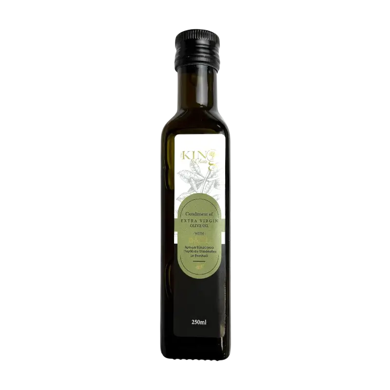 King of Olives Extra Virgin Olive Oil with Basil – Flavoured Olive Oil (250 ml)