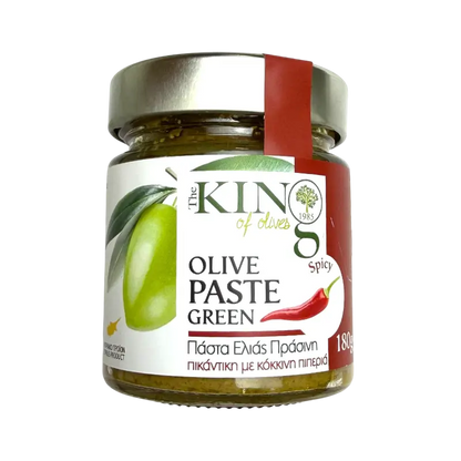 King of Olives Green Olive Paste with Red Pepper – Spicy Olive Spread (180 g)