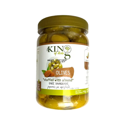 King of Olives Chalkidikis Green Olives Stuffed with Almond – Green Olives in Brine (740 g)