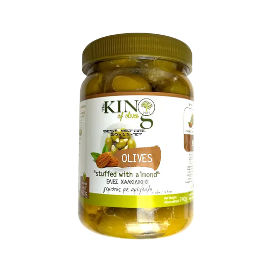 King of Olives Chalkidikis Green Olives Stuffed with Almond – Green Olives in Brine (740 g)