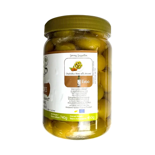 King of Olives Chalkidikis Green Olives Stuffed with Almond – Green Olives in Brine (740 g)