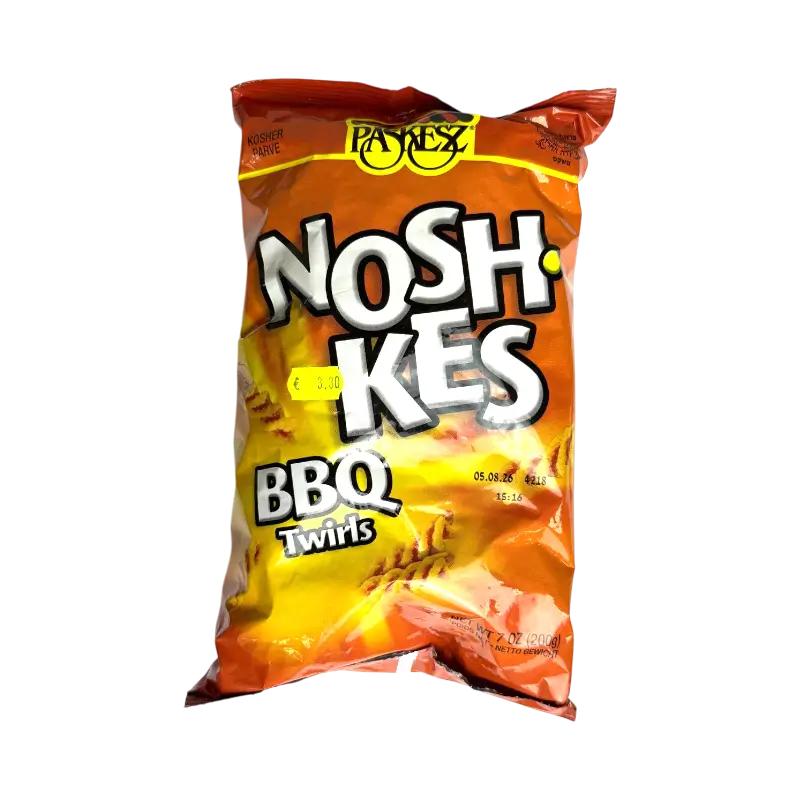 Paskesz Nosh Kes BBQ Twirls – Barbecue‑Flavored Crunchy Snacks (200 g)