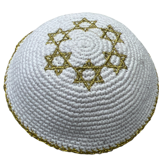 White knitted kippah "Stars of David"